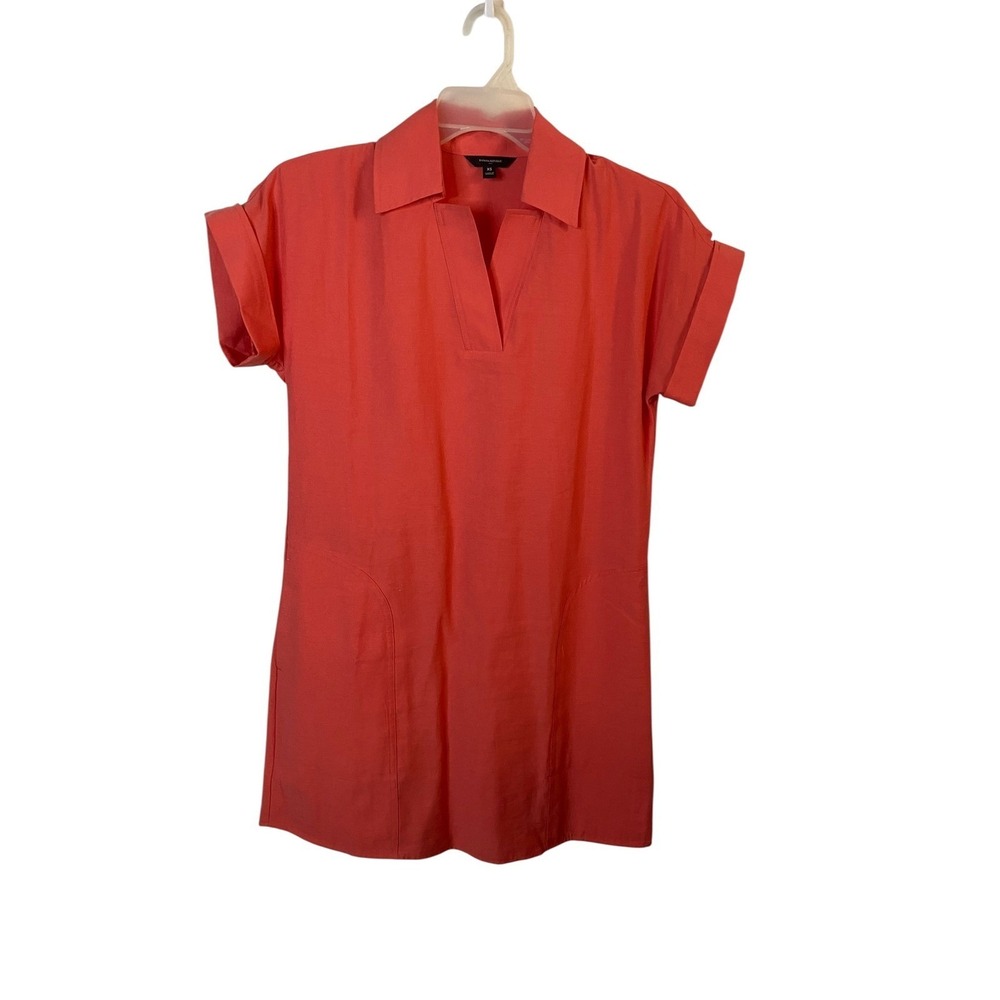Banana Republic Coral Lyocell Shift Dress Short Cuffed Sleeve Pockets XS